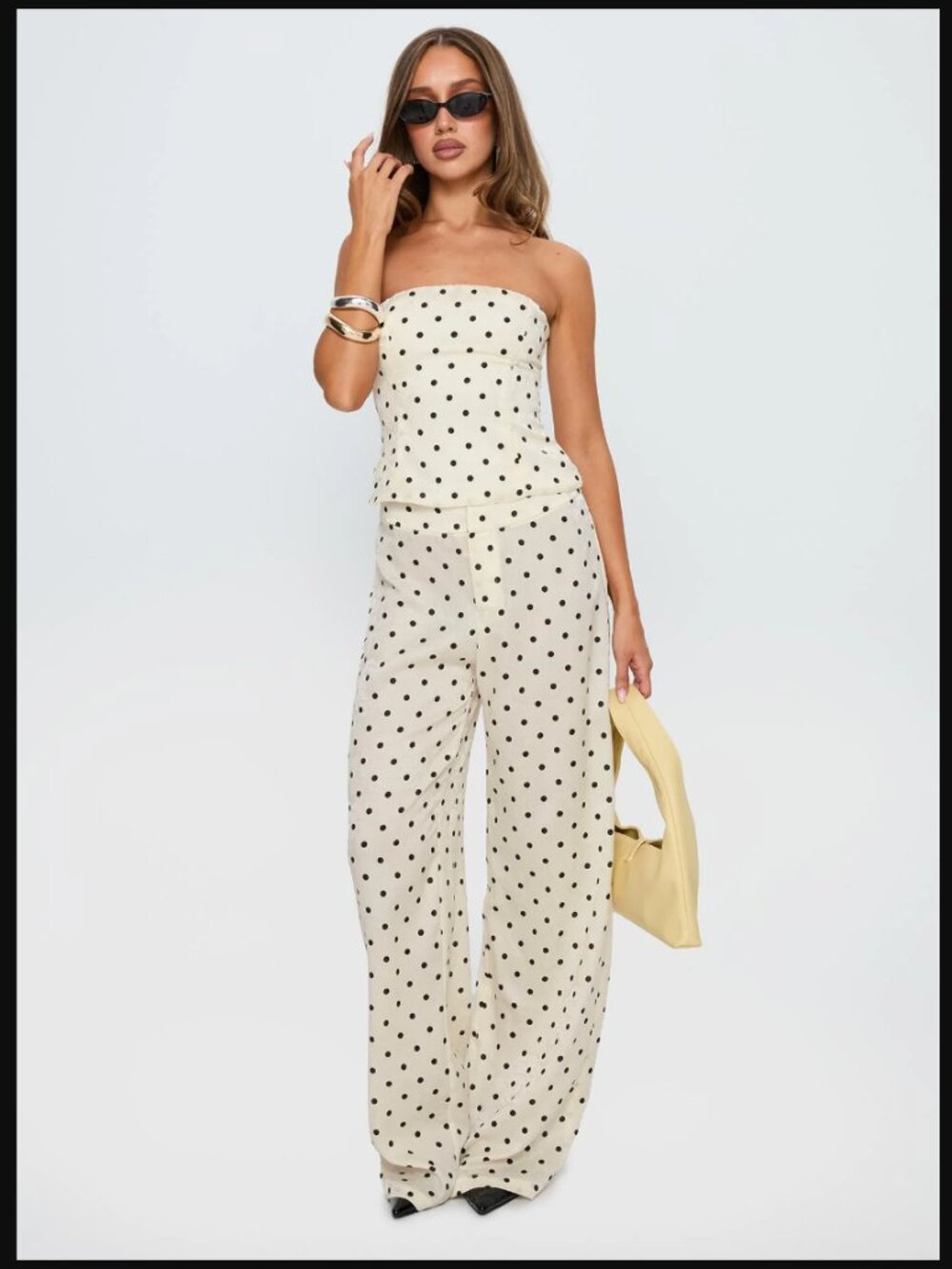 Princess Polly Powdered Sugar Polka Dot Strapless Top Wide Leg Pants Set $78.00 - Picture 8 of 16
